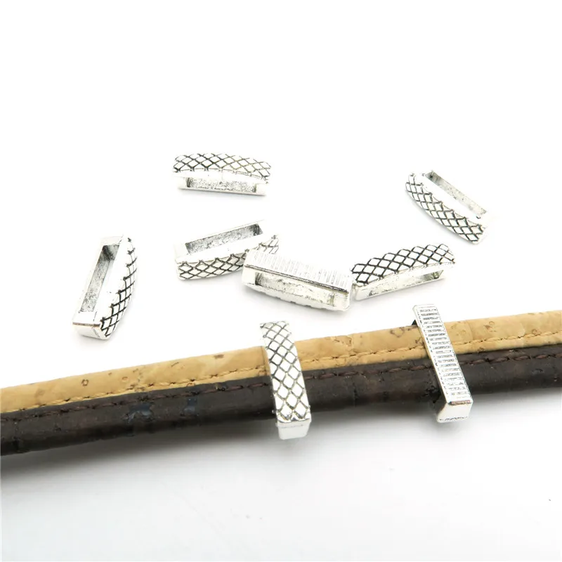 20 шт. 10 мм плоские кожаные Нескользящие серебряные ползунки разделитель бусины