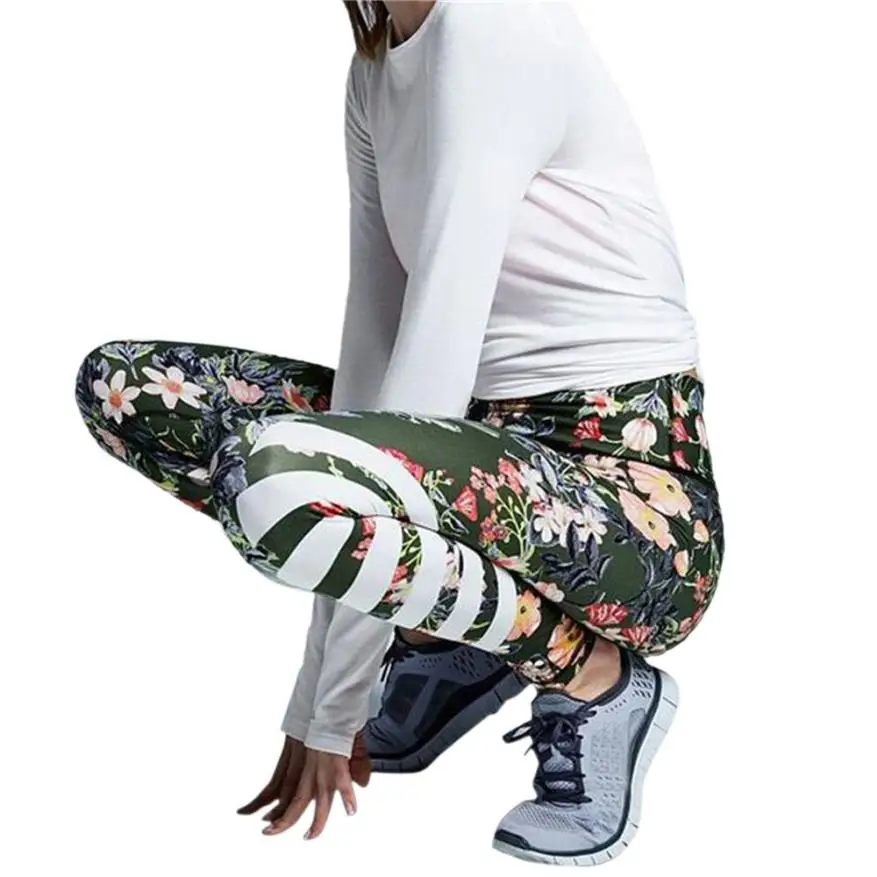 Женские леггинсы с цветочным принтом облегающие пуш-апом дышащие спортивные