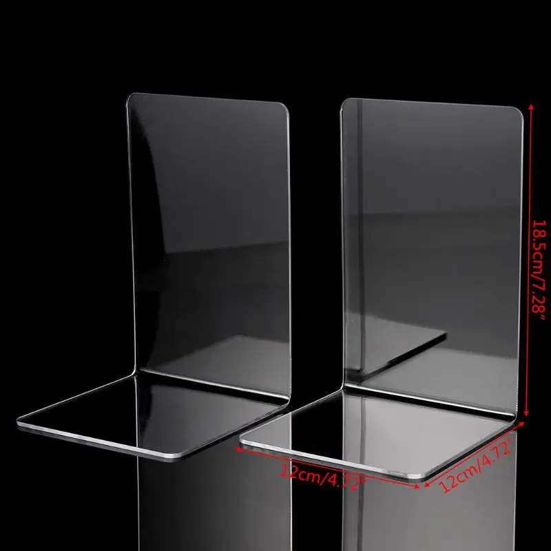 

2Pcs Clear Acrylic Bookends L-shaped Desk Organizer Desktop Book Holder School Stationery Office Supplies
