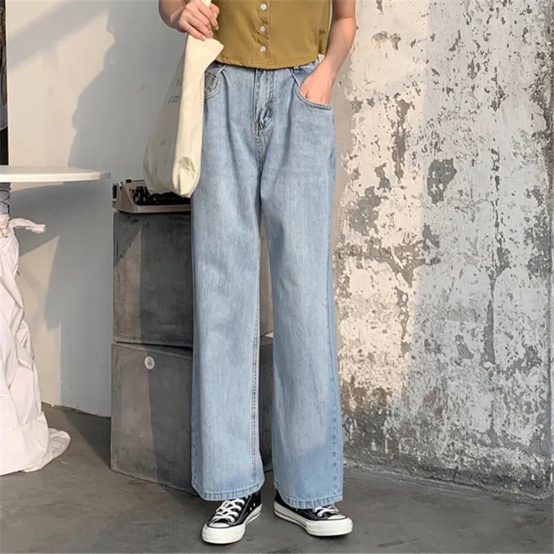 

HziriP Korea Chic 2019 Summer Jeans Women Loose Solid Fresh High Waist Thin Female Vintage Loose Wide Leg Denim Full Pants