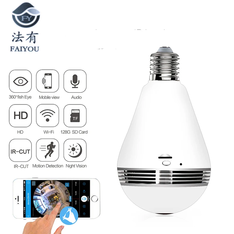 Лампа Беспроводная IP камера Wifi 960P панорамная рыбий глаз домашняя охранная CCTV 360