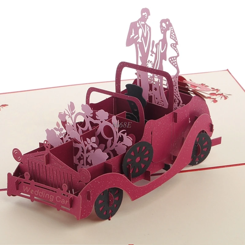 Модный дизайн 3D всплывающий винтажный автомобиль поздравительная открытка Свадьба День святого Валентина приглашение jun2