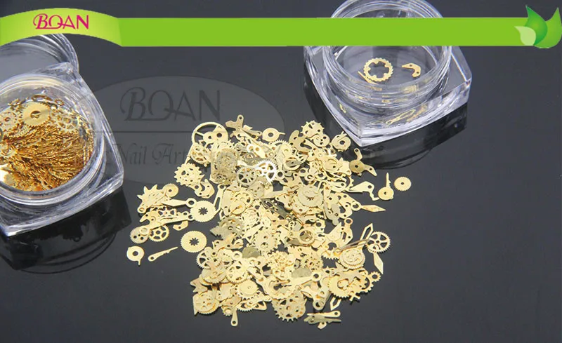 BQAN 1 коробка ультратонкие 3D украшения для ногтей металлические золотые колеса времени паровой панк стиль маникюр Дизайн ногтей украшения аккорюзи