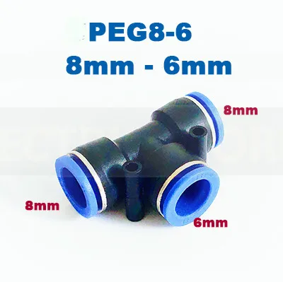 PEG8-6 Пневматический фитинг 3 пути Т-образный Тройник Пневматический фитинг 10 мм 8 мм 12 мм 6 мм 4 мм OD шланг трубка нажимной воздушный газовый фитинг Быстрый фитинг - Цвет: PEG8-6