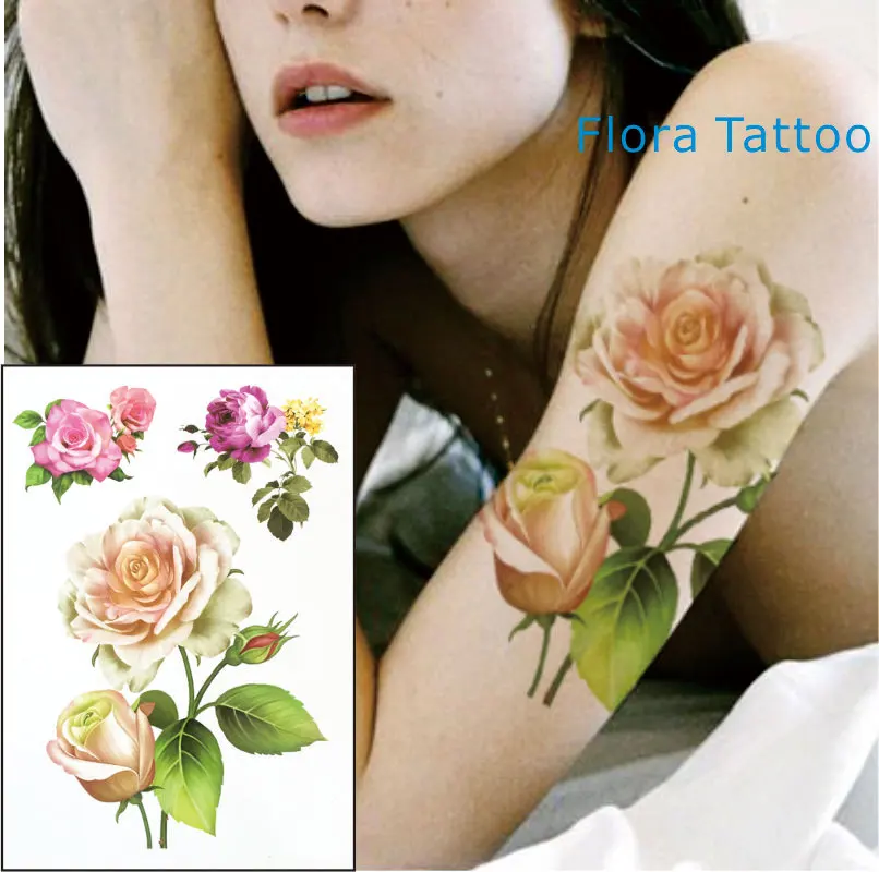 FT04 желтая белая роза временная татуировка тела красный и розовый Роза stattoos
