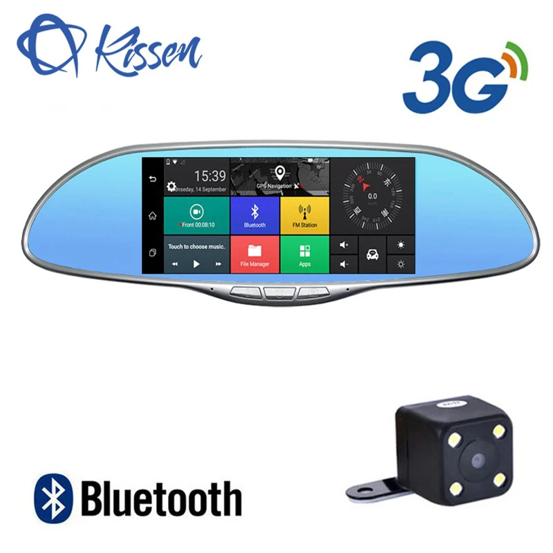 Kissen Android 5 1 Автомобильный dvr 3g 7 дюймов Touch регистраторы зеркало заднего вида