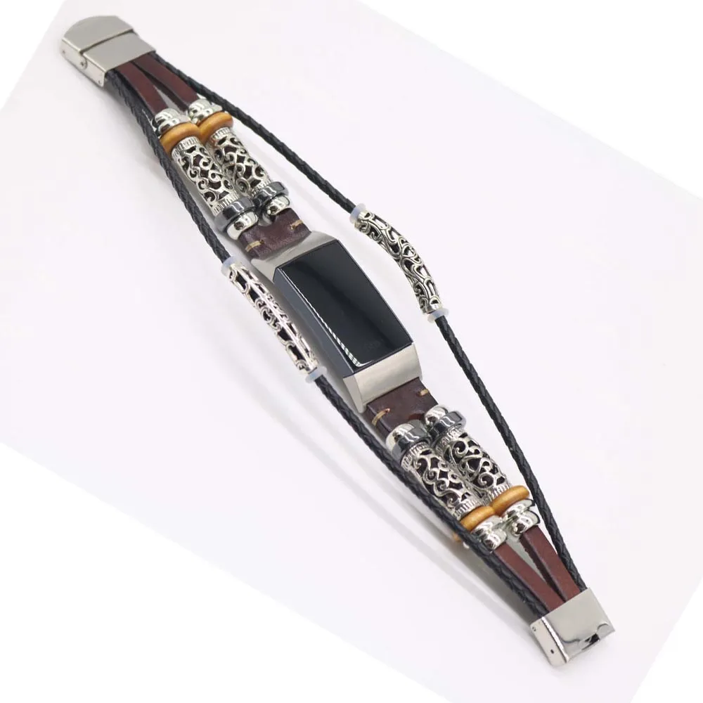 Ремешок из натуральной кожи для смарт часов Fitbit Charge 3 регулируемый сменный