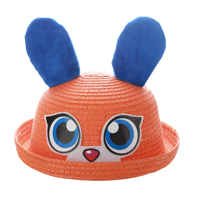 orange rabbit Детские шляпы, летние Панамы для девочек, милые соломенные кепки с рисунком котенка для мальчиков, детские шляпы в стиле хип-хоп с изображением милого медведя для девочек - Цвет: orange rabbit