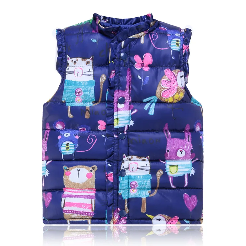 Мультфильм печати Осенне зимняя одежда для детей пальто девочек жилет Куртки От 3