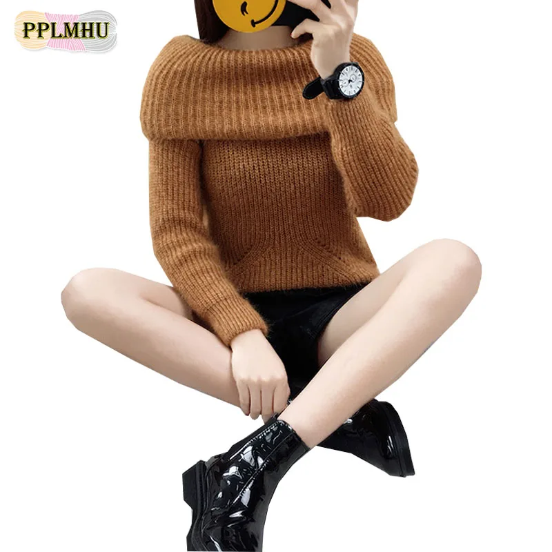 Женщина свитер с отложным воротником 2018 Повседневное модные компьютер вязаный