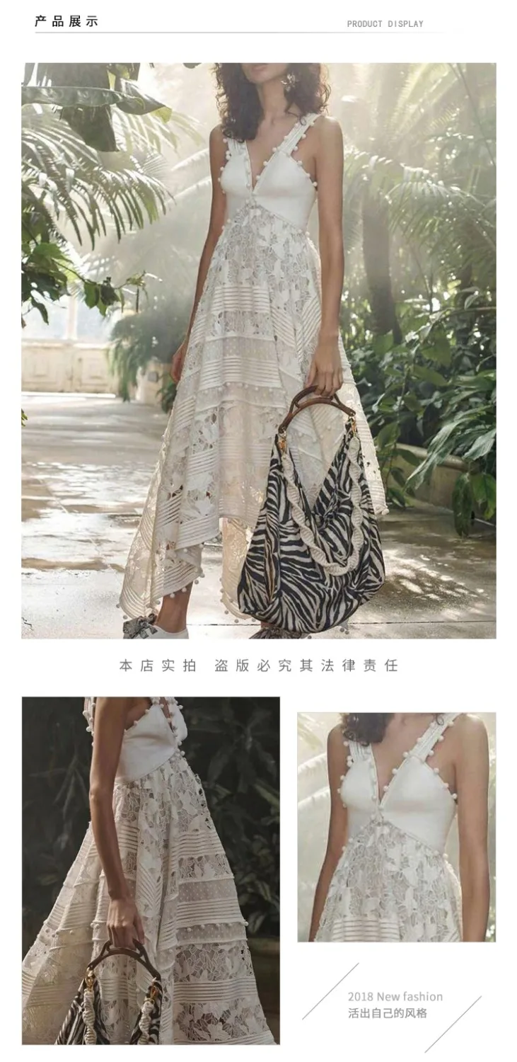 Женское кружевное ажурное платье модельное лоскутное с V образным вырезом