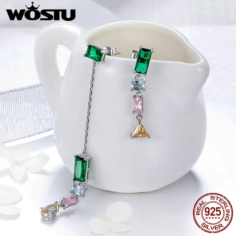 Женские Разноцветные серьги-капли WOSTU Настоящее серебро 925 пробы роскошный