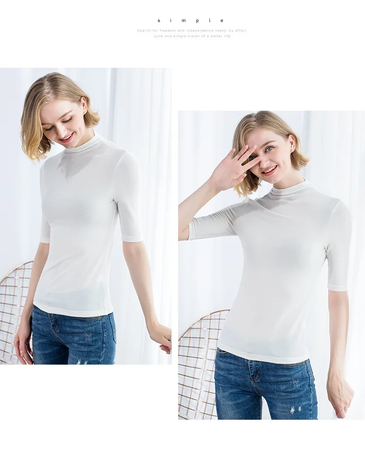 Moda Jihan, женская футболка, базовые футболки, приталенные базовые футболки, топы, новинка, хлопок, с высоким воротом, половина рукава, тонкие женские футболки