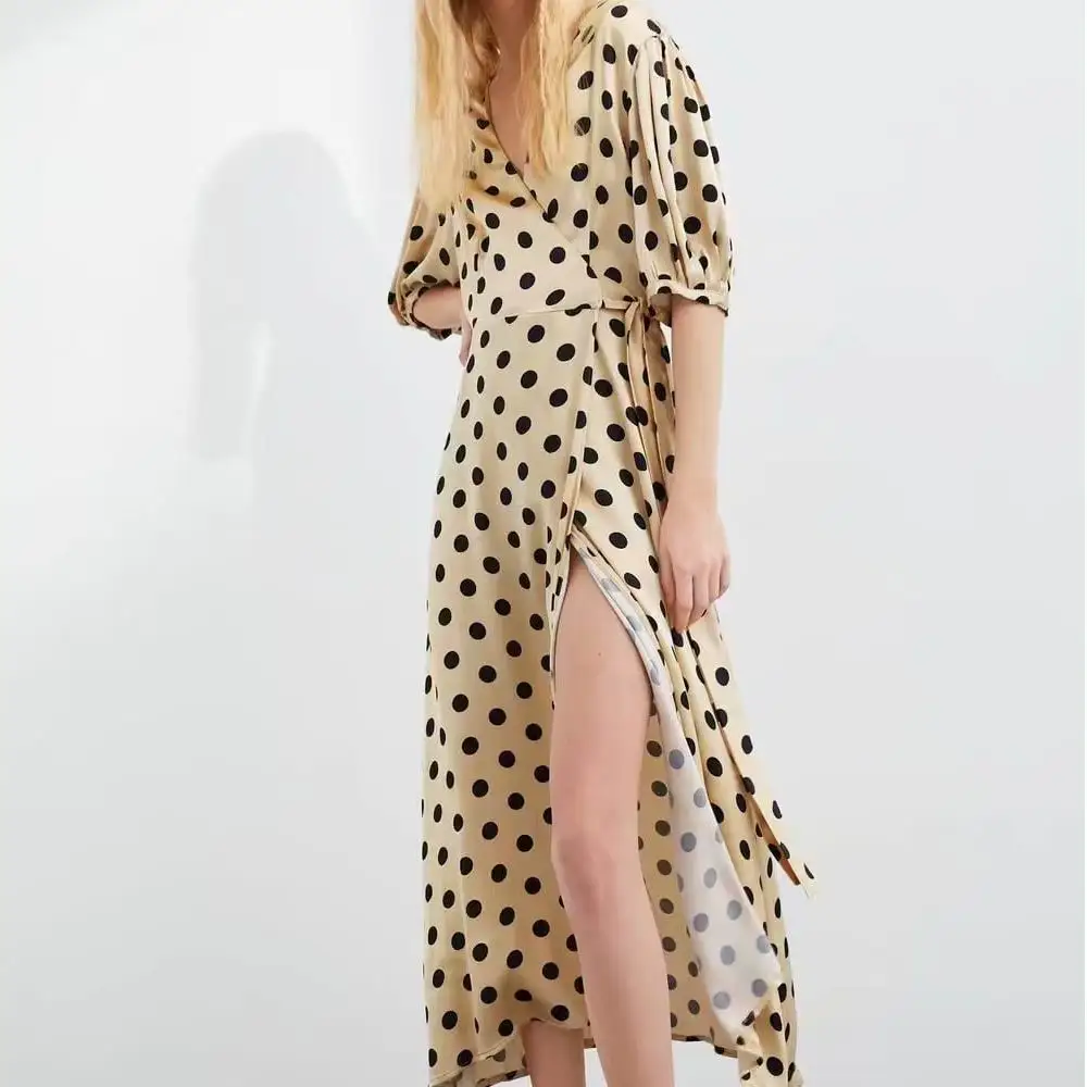 Женское платье в горошек za летнее с v образным вырезом плиссированное туника