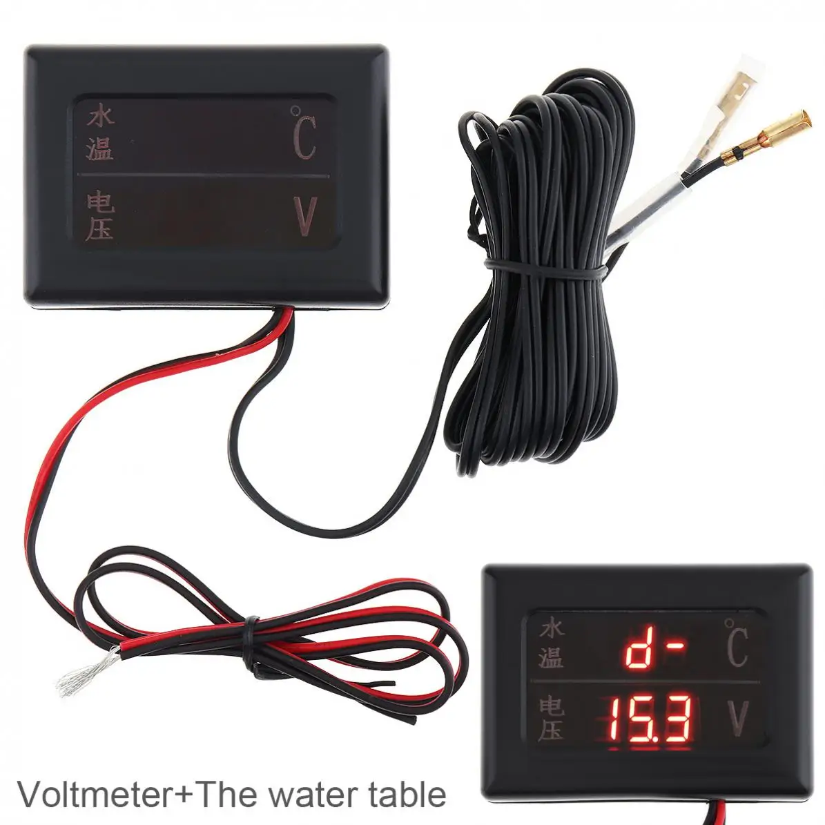 

12V Universal 2 In 1 Car Digital Anti-shake Water Temperature Gauge + Volt Gauge with Sensor for Car / Truck