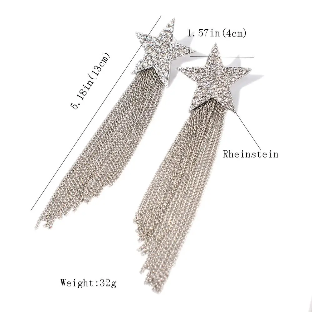 Женские серьги подвески с пентаграммой MANILAI длинные висячие со стразами