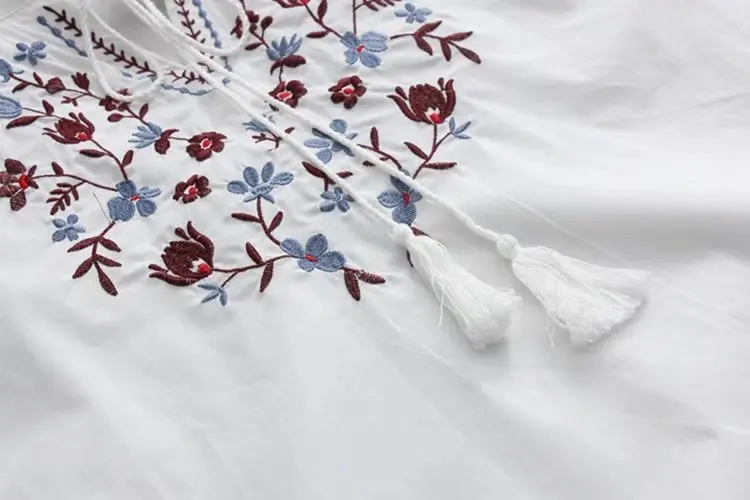 Винтажная блузка с цветочной вышивкой женская рубашка кисточками и кружевным