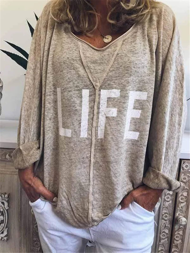 Женская футболка оверсайз с длинным рукавом и надписью осень 2019 | одежда