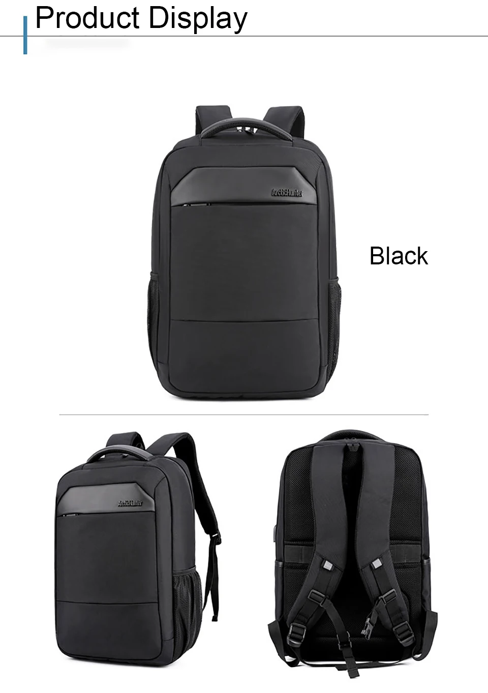ARCTIC HUNTER 111 Mochilas Повседневный мужской рюкзак, рюкзак для ноутбука, водонепроницаемый рюкзак с usb зарядкой, школьный рюкзак, Мужской черный