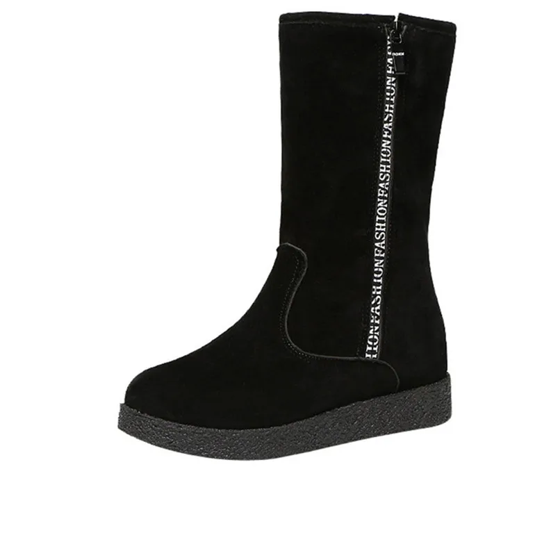 Черный CEYANEAO/ г. Женские зимние ботинки черного цвета утолщенные ботинки zapatos de mujer Mar ботинки-трубы средней длины на плоской подошве на молнии E1068 - Цвет: Черный