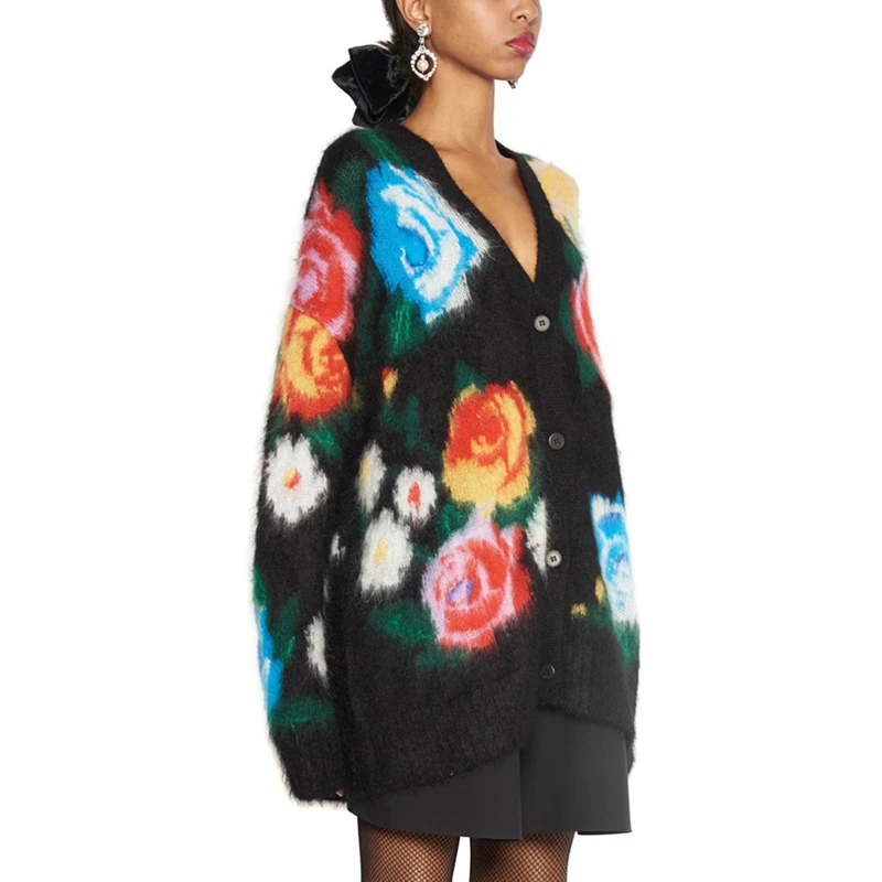 Женский вязаный кардиган оверсайз Свободный с длинным рукавом v-образным вырезом