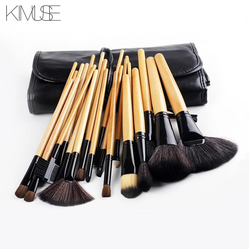 KIMUSE 24 шт./компл. деревянные Кисти для макияжа, пудры, основы, теней для век макияж кисти тени для век чехол сумка черного цвета в комплекте, набор кистей для макияжа