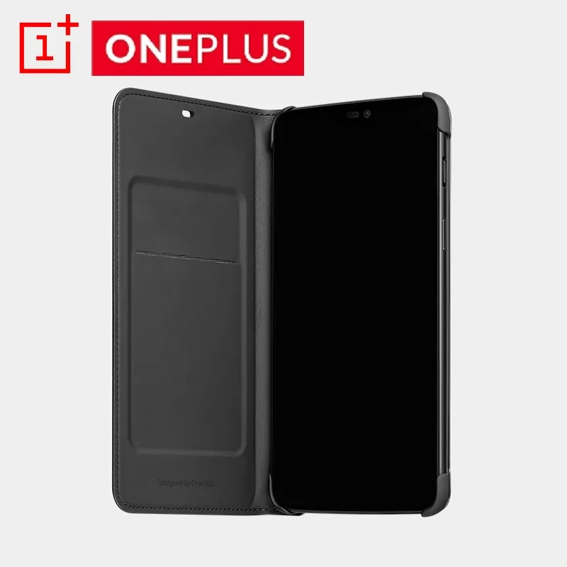 Оригинальный флип чехол OnePlus 6 черный Чехол книжка из искусственной кожи умный с
