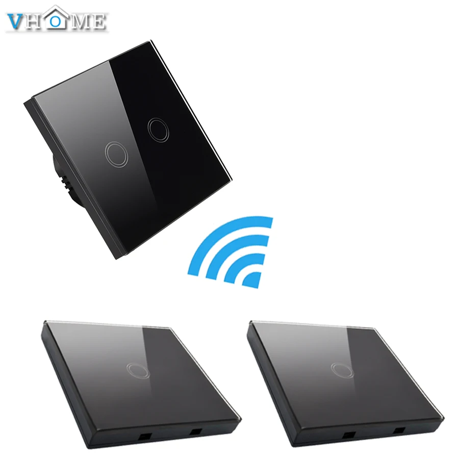 Vhome black Glass Wall lamp touch Sensor Switch 110v-240v&ampRF433mhz Wireless remote control switch for living bedroom chandelier |