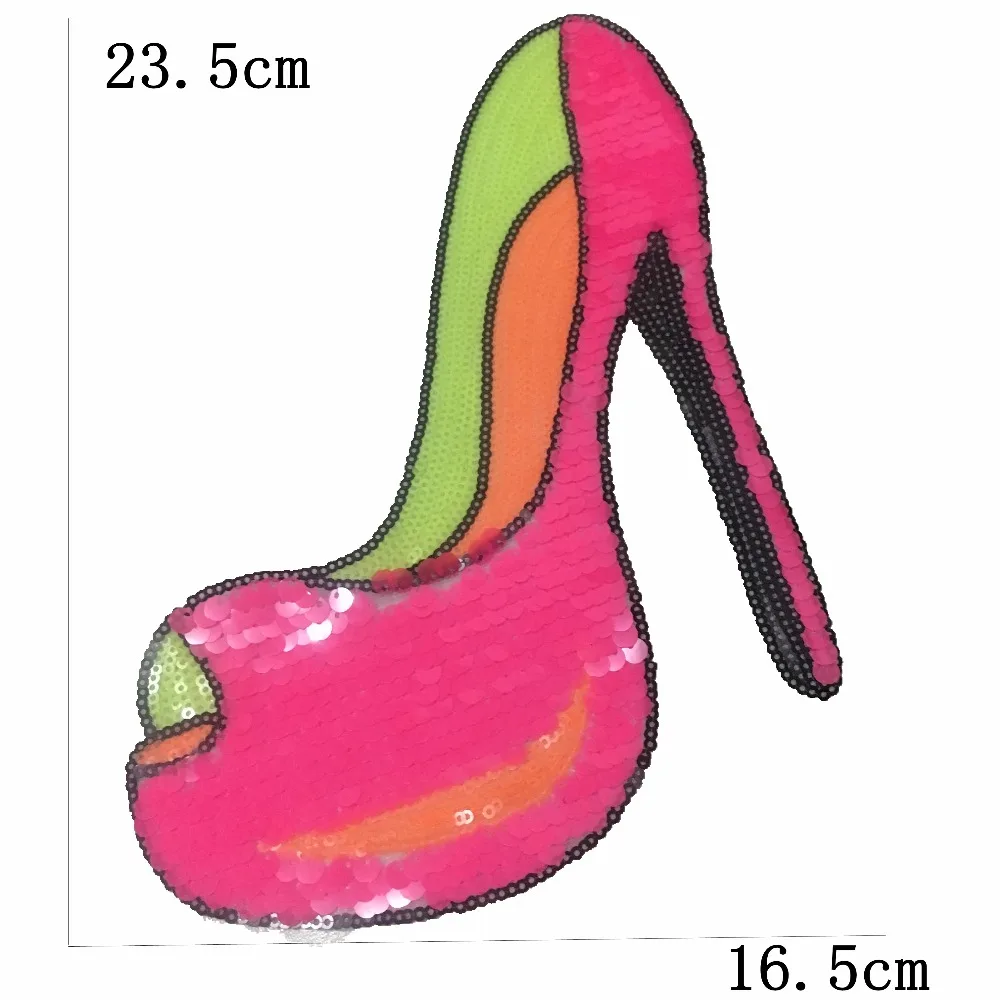 

2PC High-heeled shoes Patches for Clothes T-shirt Iron on Sequins Patches Fabric Embroidery Appliques Decoration Patches