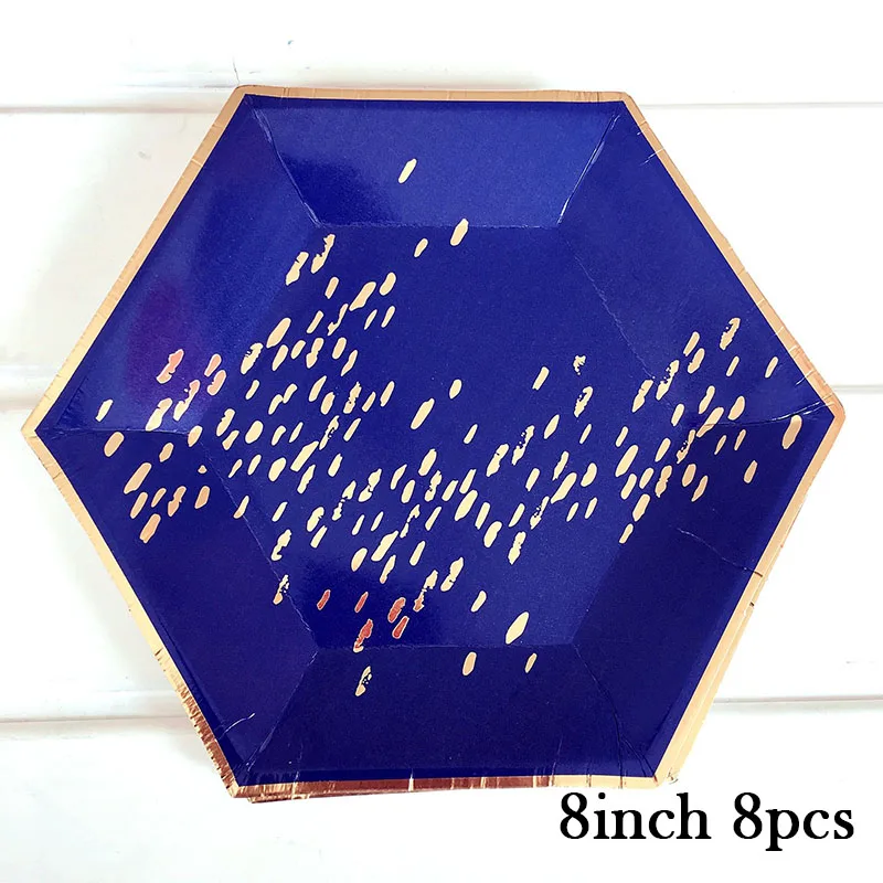 8pcs 8 plates Темно-синие розовые вечерние принадлежности для мальчиков, посуда для торта, одноразовая посуда, клетчатая бумага, тарелка, чашка для крещения, подарки на день рождения - Цвет: 8pcs 8 plates