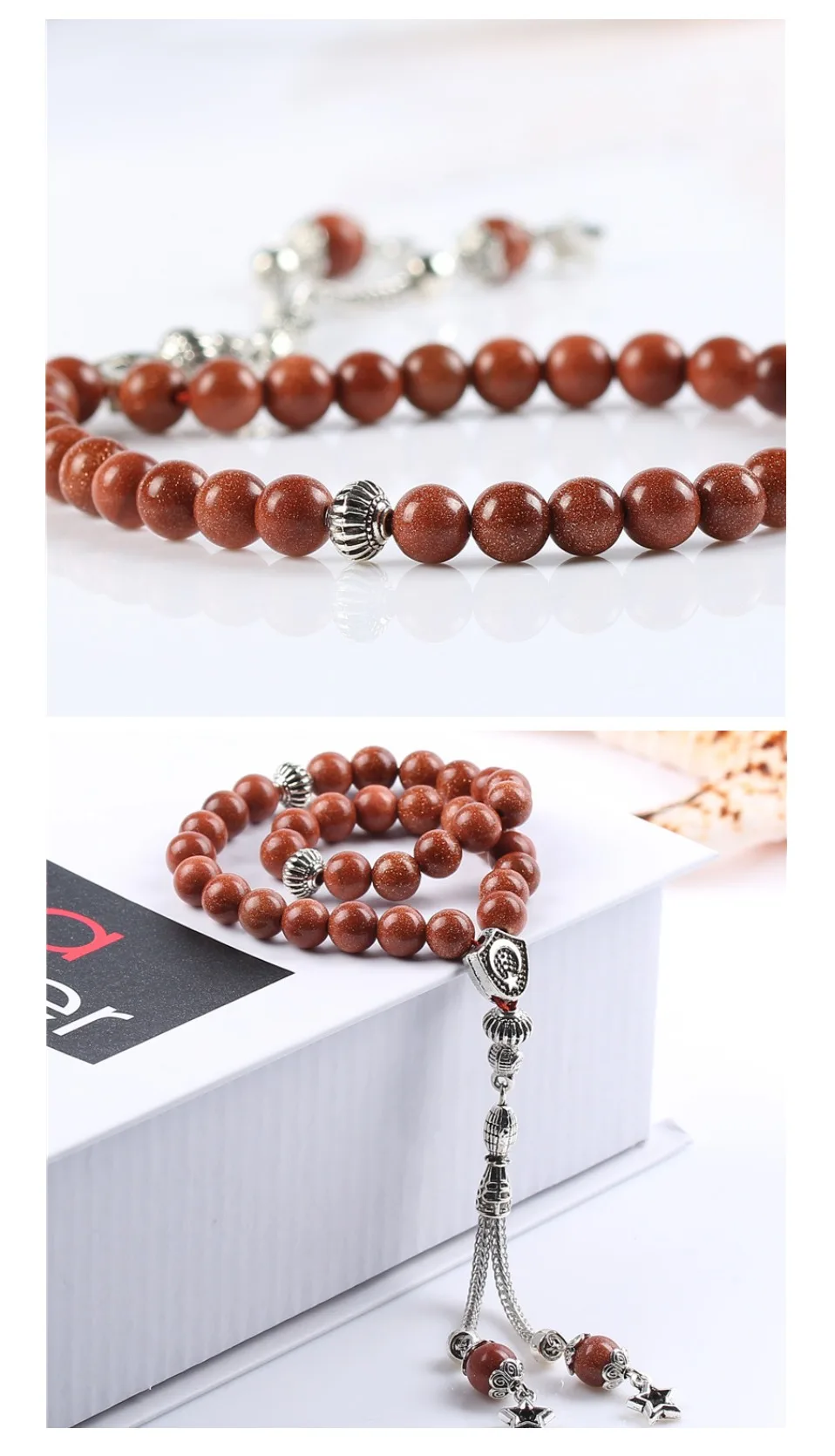 LOSHEREN Природный золотоносный песок камень Tesbih Исламская, молитвенная Бусы Tasbih мусульманские четки оптом по низкой цене Misbaha тасбих Sibha для подарки на Рамадан