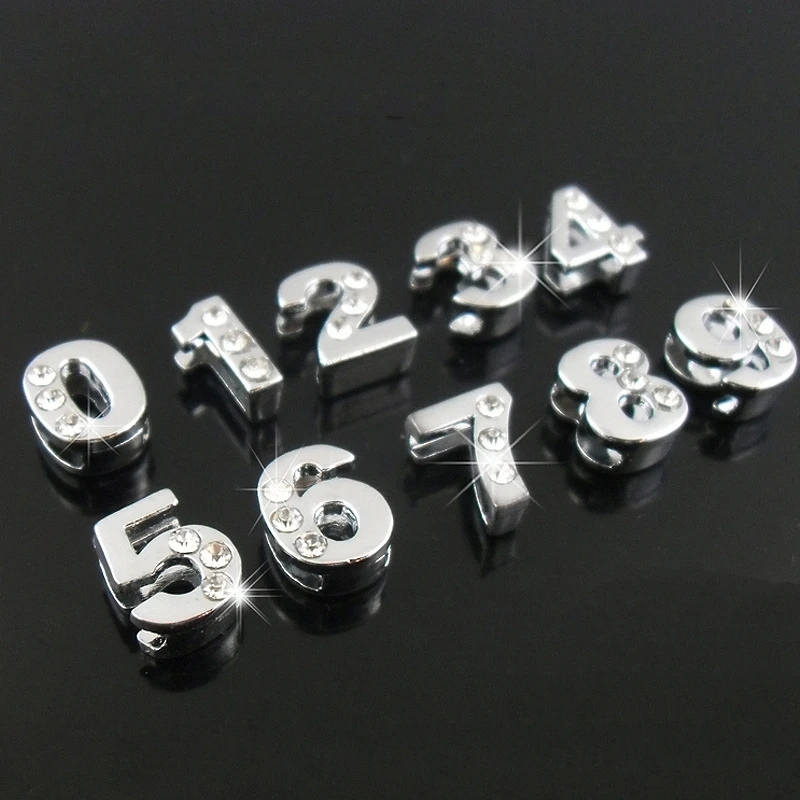 8 мм серебро 0-9 цифр слайды Подвески плоское отверстие металлические бусины