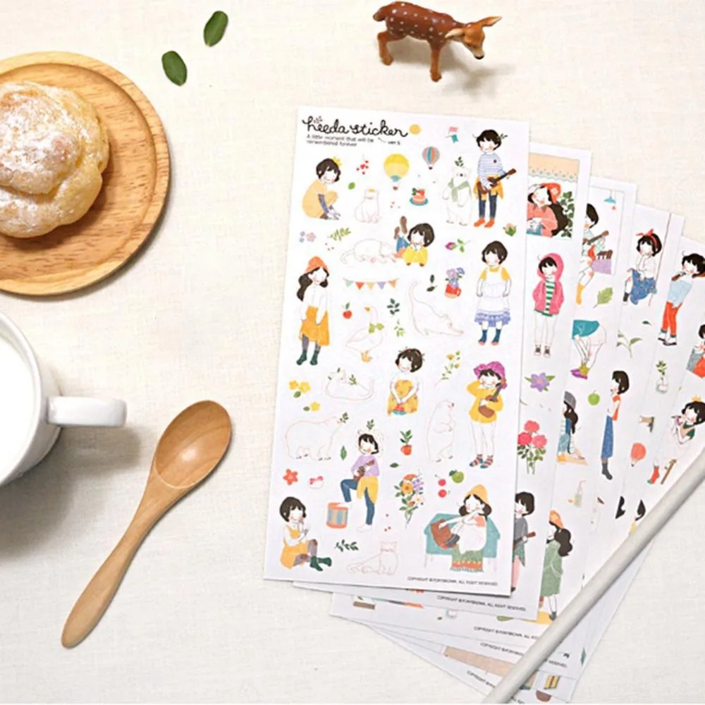 Vividcraft 6 шт милая девушка сырья Heeda ПВХ декоративные наклейки дневник DIY Стикеры
