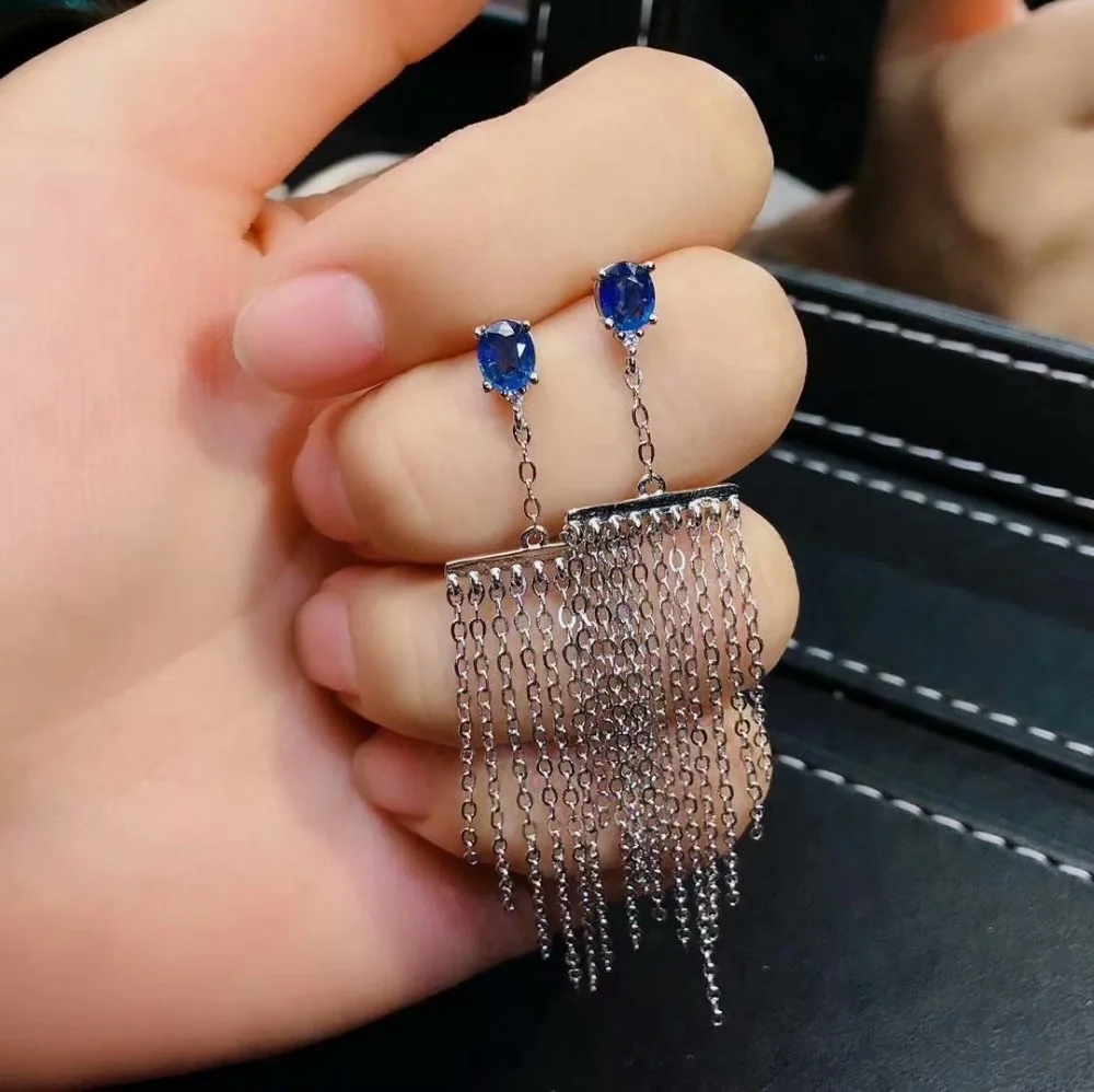 

shilovem 925 silver sterling real Natural sapphire stud earrings fine Jewelry party trendy new party plant 4*5mm jce040598agl