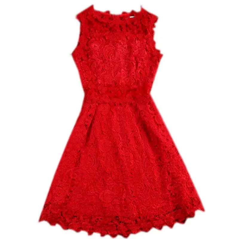 Женское кружевное платье без рукавов Красное ажурное на бретелях лето 2020|lace dress|red