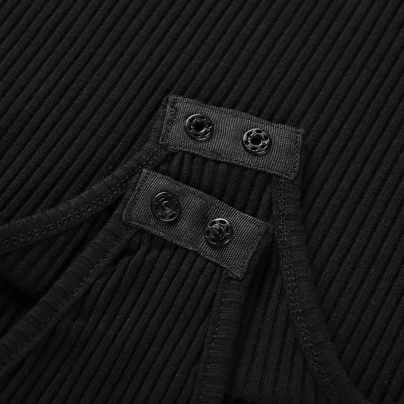 Осенний Черный боди с длинным рукавом Зимний вязаный элегантный женский высоким