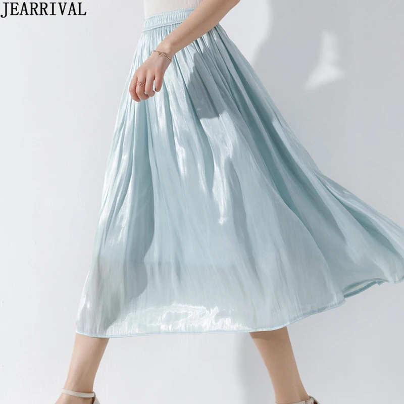 Женская длинная юбка с высокой талией шелковистая плиссированная в Корейском