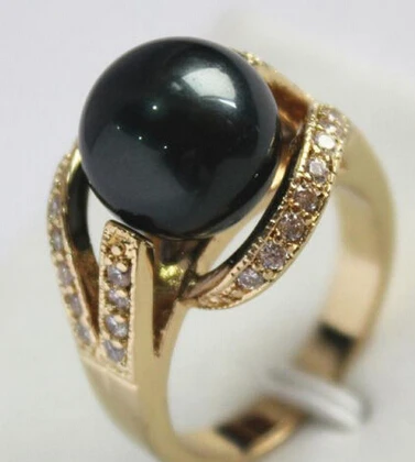 005 12 мм Радужное черное Южное море жемчужное кольцо Размер 6/7/8/9 класса ААА можно