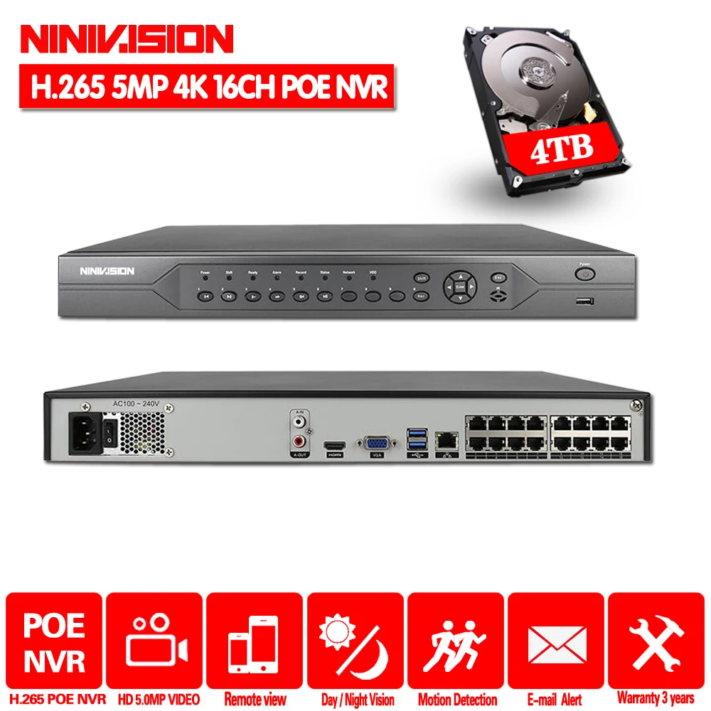 H.265 16CH 8CH 4K 5MP 4MP 3MP 48V настоящий POE NVR XMEYE P2P ONVIF сетевой видеорегистратор для POE IP система наблюдения ссtv с 4 ТБ HDD