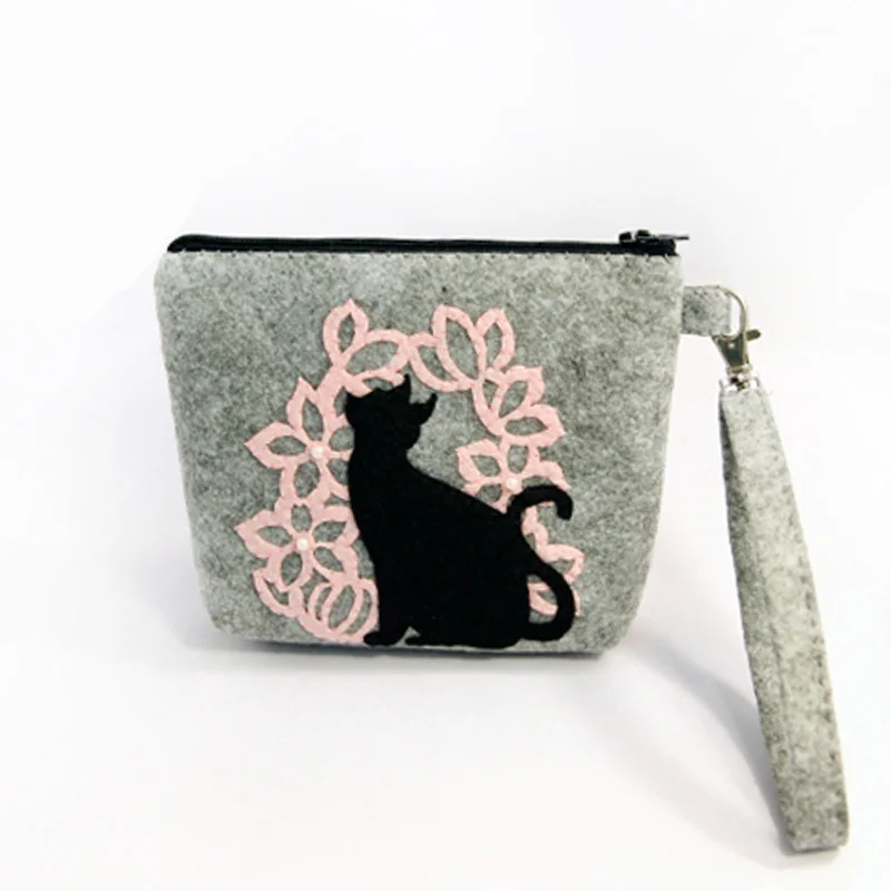 Войлочный ручной мешок серого цвета для рукоделия Размер 12 х15 см бумажник работы