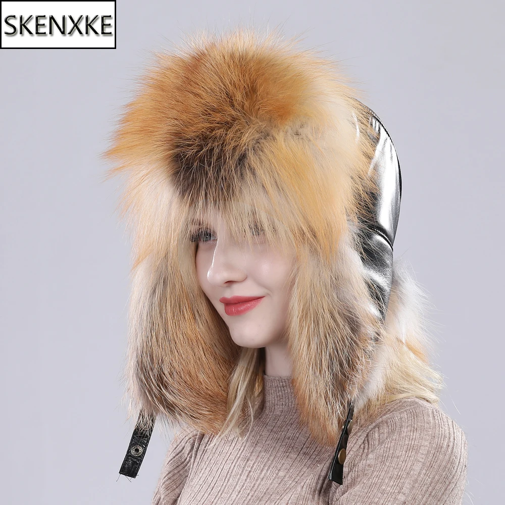 

New Winter Real Fur Hat For Women&men Raccoon Fox Fur Russian Ushanka Hats Unisex Thick Warm Ears Bomber Sheepskin Leather Cap