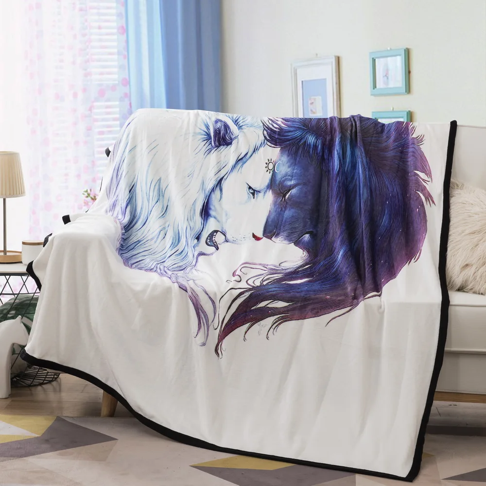 

Warm Animal Hooded Blanket Lion Wolf Winter Blanket Soft Bed Throw Fleece