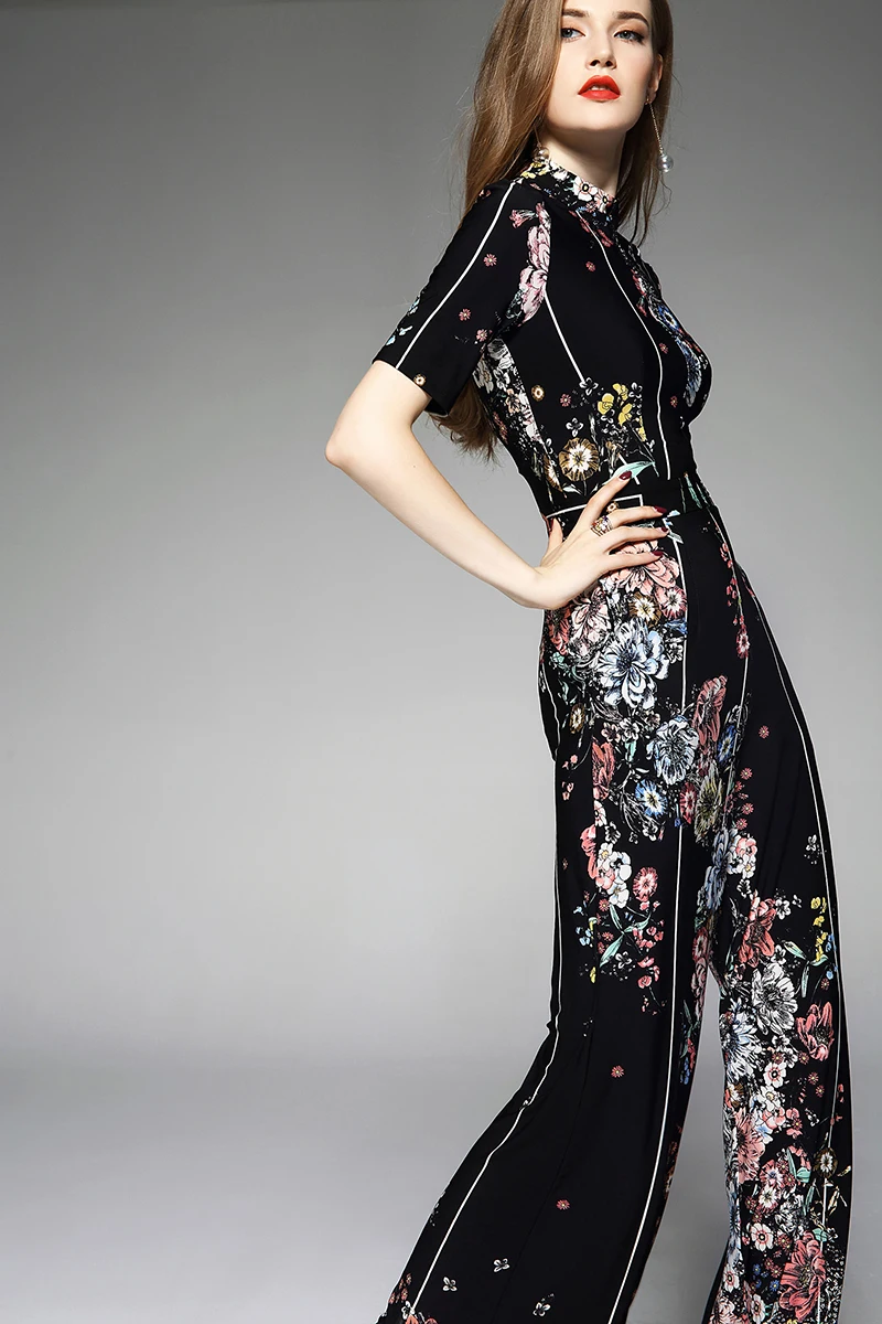 Женские комбинезоны с цветочным принтом длинные облегающие в полоску длинным