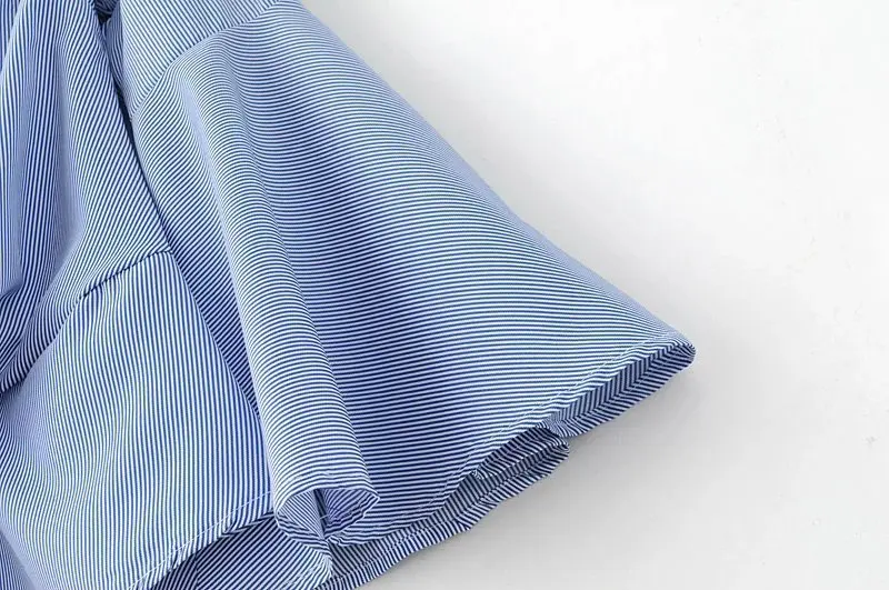 Женский Галстук Спереди Топ ярких цветов в полоску с вышивкой расклешенные