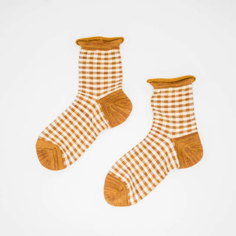 5 Pairs Women Short Socks Funny Cute Girl Colorful Plaid College Art Spring Autumn Combed Cotton Comfort Sox Meias Hosiery | Женская
