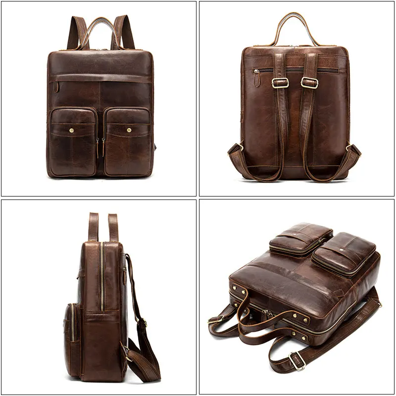 Vintage Genuine Leather Backpack Men Laptop Backpack High Quality Cowhide Leather Male Casual Bags Large Capacity