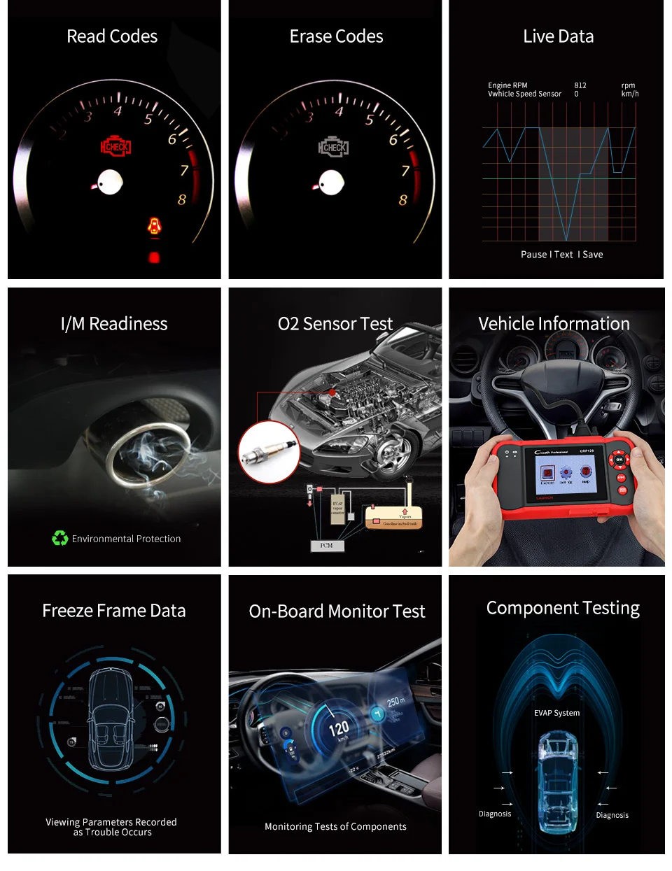 LAUNCH CRP129 OBD2 сканер автомобиля диагностический инструмент двигатель Автосканер