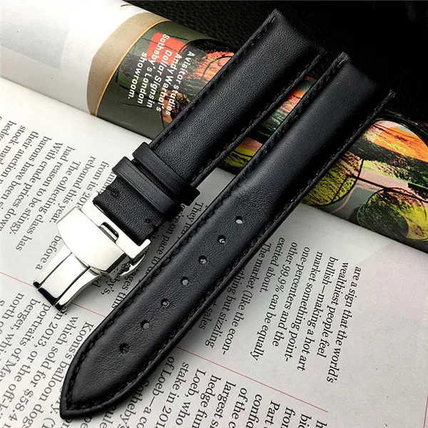 black with clasp Универсальный ремешок для часов из коровьей кожи, ремешок для часов, скраб, узор для Breitling Oris, Зенит, мужской браслет, двойная нажимная Пряжка, 20 мм, 22 мм - Цвет ремешка: black with clasp
