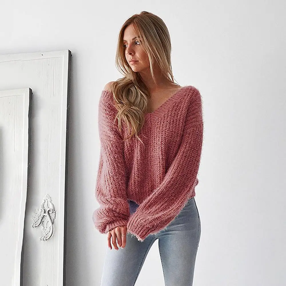 Women Ladies Long Sleeve Sweater Tops Knitted Pullover Backless | Женская одежда