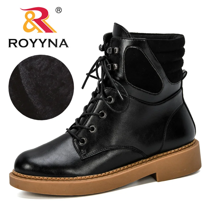 Женские ботильоны на шнурках ROYYNA теплые зимние ботинки меху с плюшевой стелькой